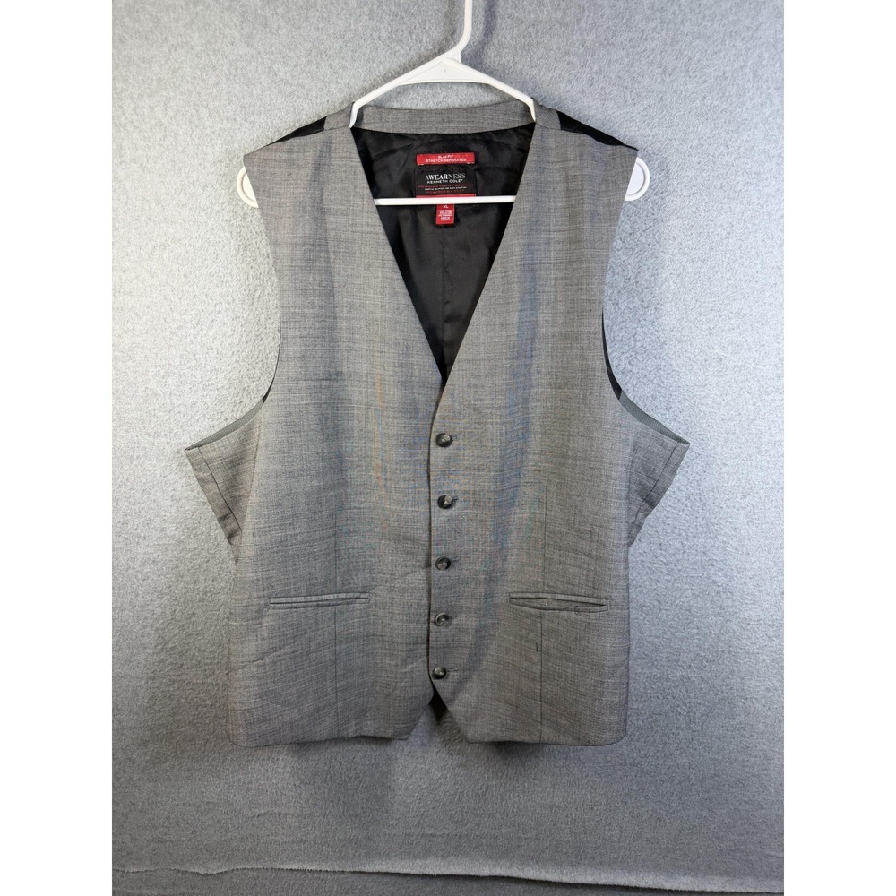 Kenneth Cole Awearness Suit Vest Mens XL Gray Slim Fit Stretch Awear-Tech